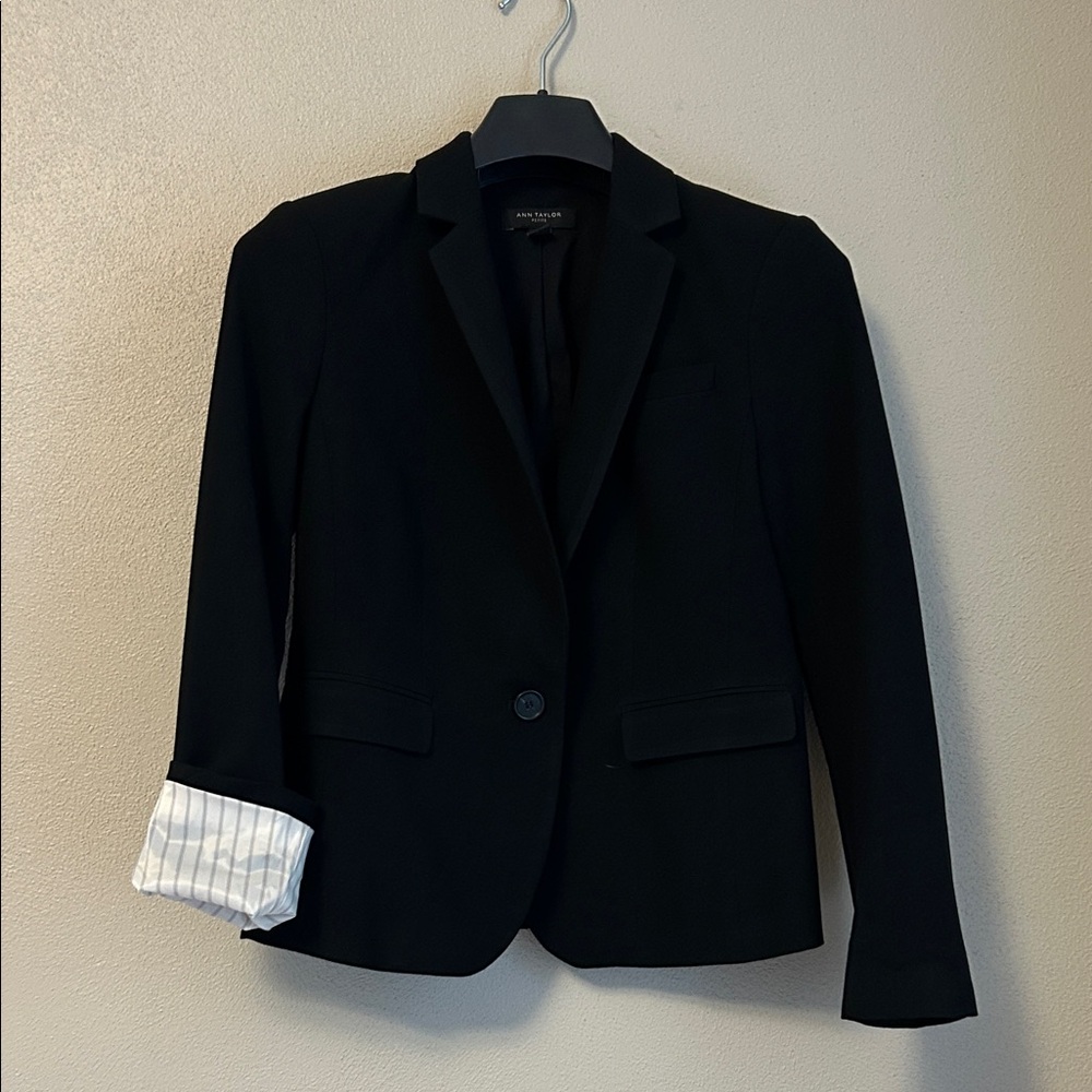 Ann Taylor Black Blazer with Striped Cuffs